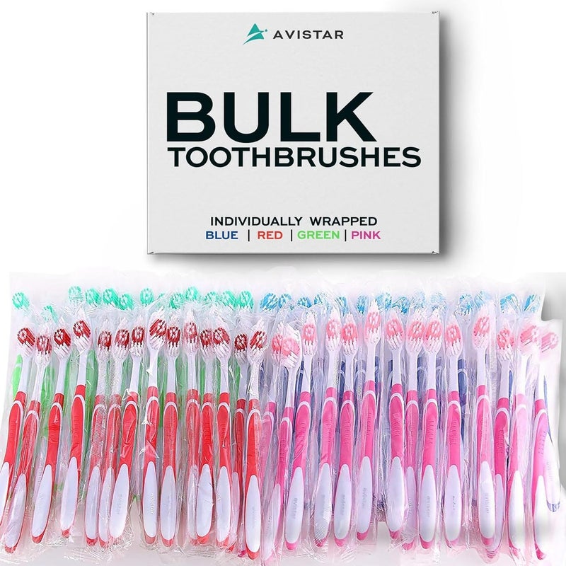 Avistar Bulk Toothbrushes Pack - 148 Individually Wrapped Toothbrushes Bulk for Travel, Hotels, Relief Missions, and Donations - Bulk Disposable Toothbrush Pack Adults and Kids - Image 1
